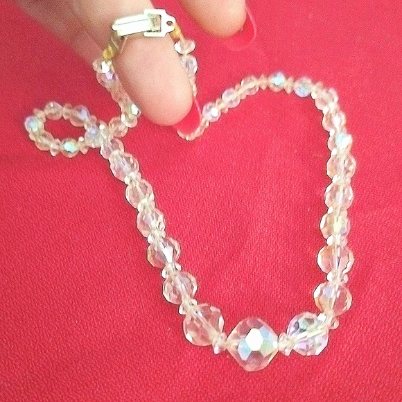 Vtg. Germany Faceted AB Glass Single Strand "18 Necklace - Picture 1 of 8